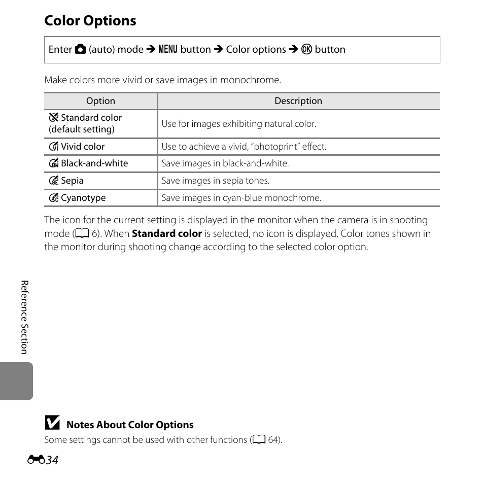 Color options | Nikon L810 User Manual | Page 144 / 216