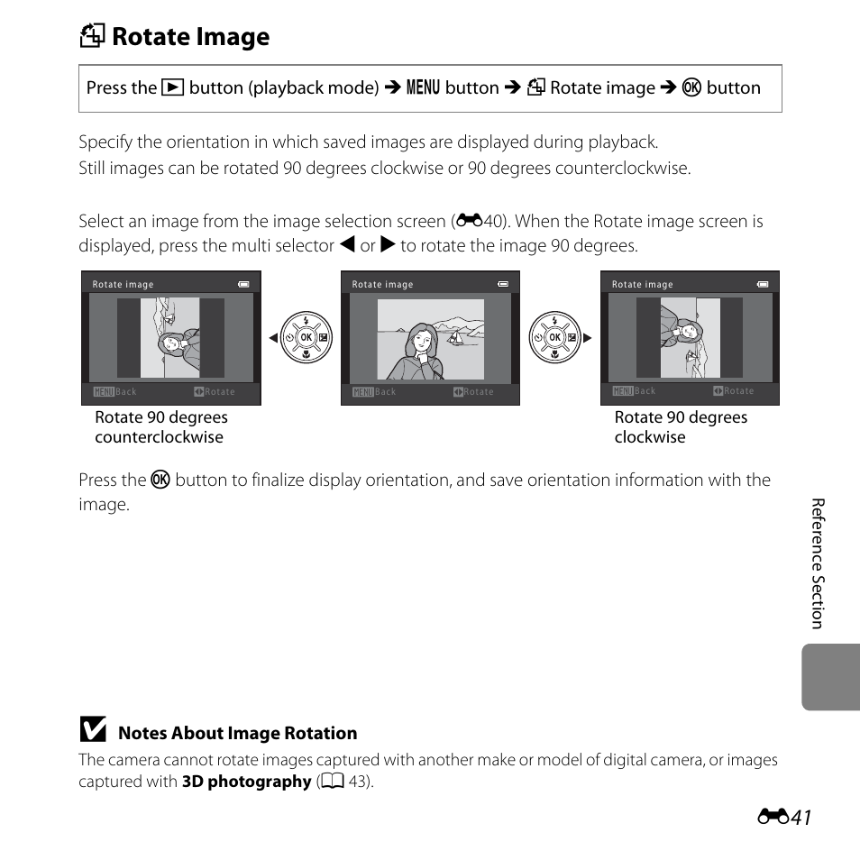 Rotate image, F rotate image, Tion | E41) to, E41) | Nikon L810 User Manual | Page 151 / 216