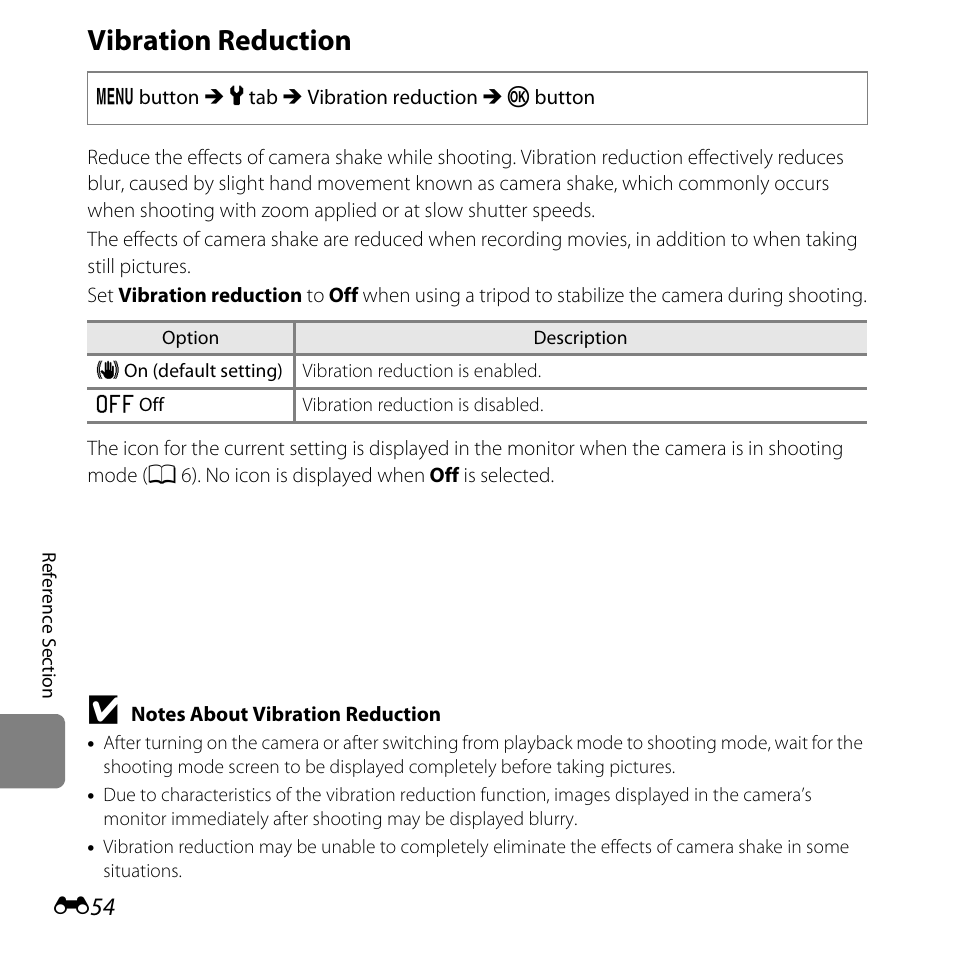 Vibration reduction, E54) to | Nikon L810 User Manual | Page 164 / 216