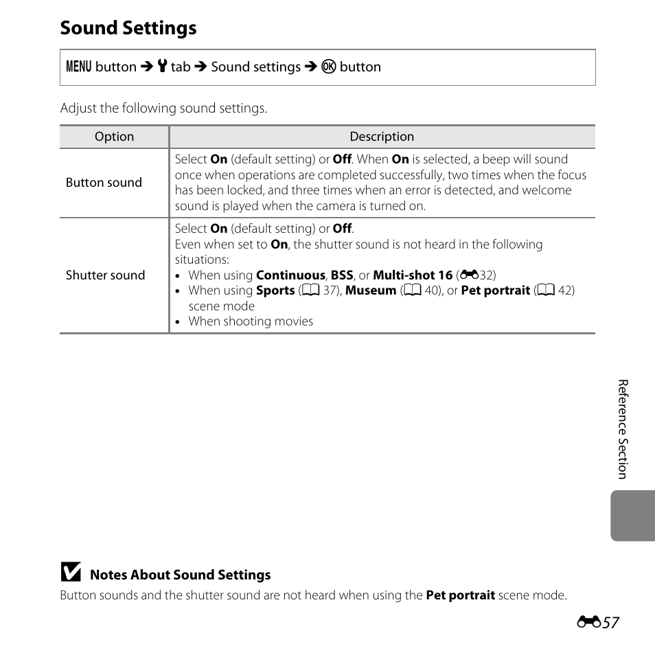 Sound settings | Nikon L810 User Manual | Page 167 / 216