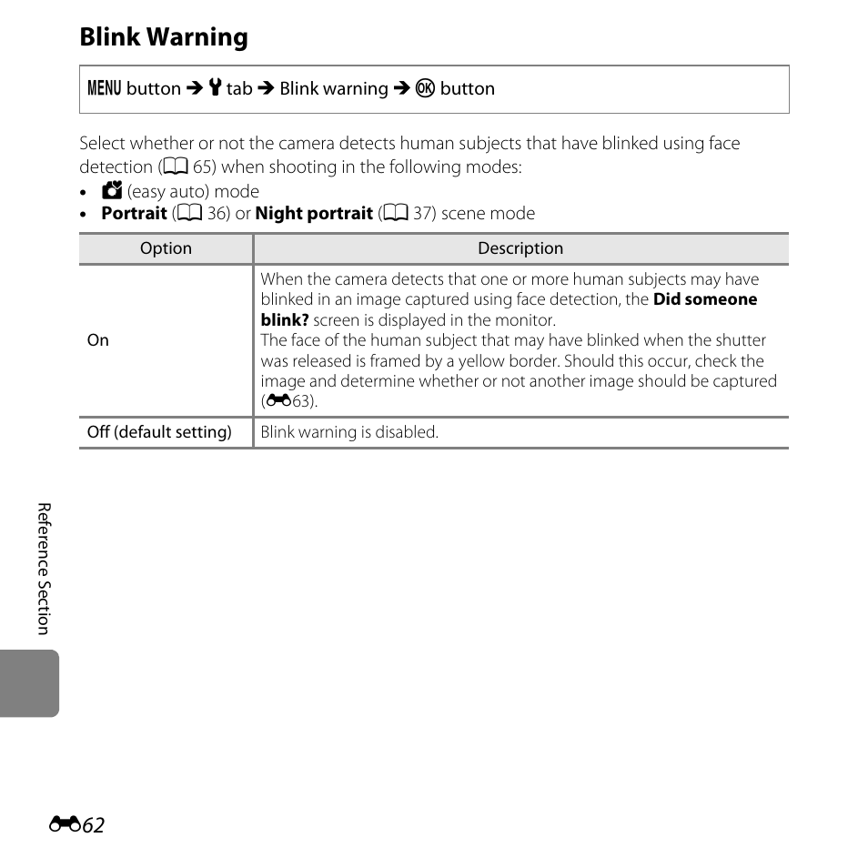 Blink warning | Nikon L810 User Manual | Page 172 / 216