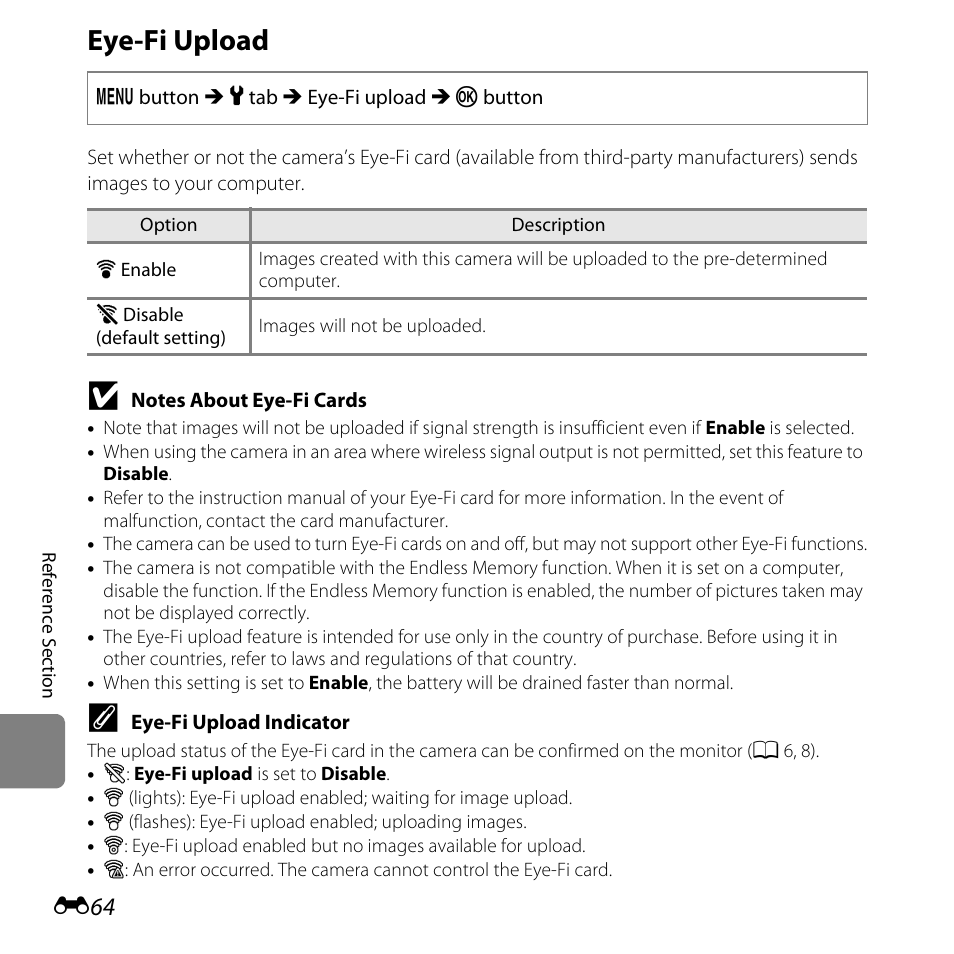 Eye-fi upload | Nikon L810 User Manual | Page 174 / 216