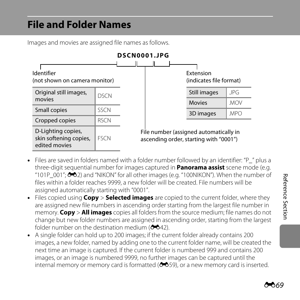 File and folder names, E69). the, E69) from | Nikon L810 User Manual | Page 179 / 216