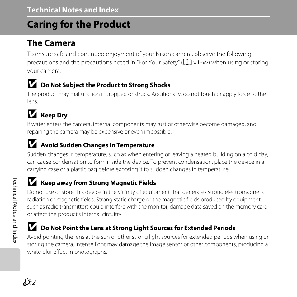 Caring for the product, The camera | Nikon L810 User Manual | Page 188 / 216