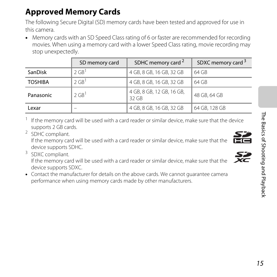 Approved memory cards | Nikon L810 User Manual | Page 35 / 216