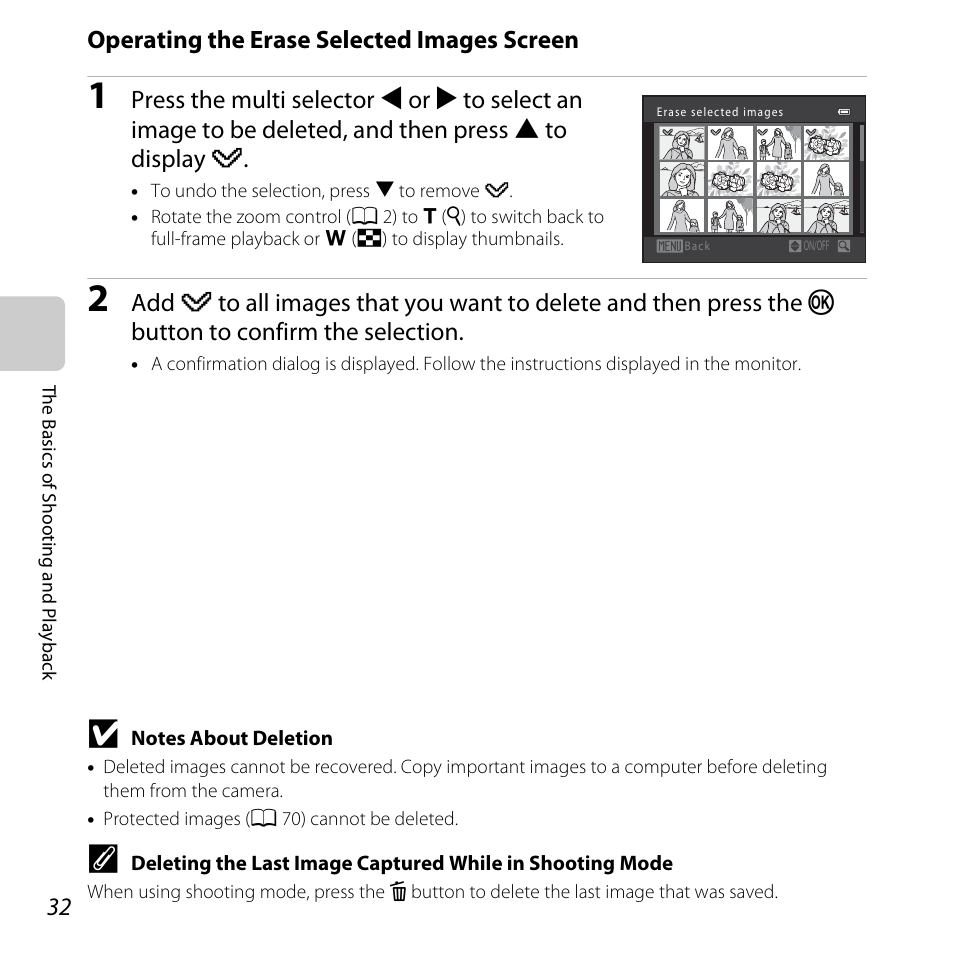 Operating the erase selected images screen | Nikon L810 User Manual | Page 52 / 216