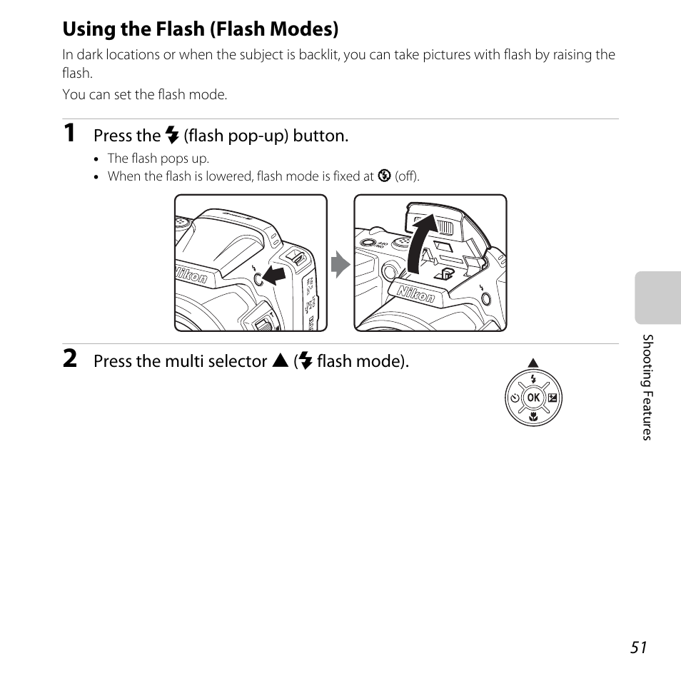 Using the flash (flash modes), A 51) may, H mode (a 51), self | A 51) | Nikon L810 User Manual | Page 71 / 216