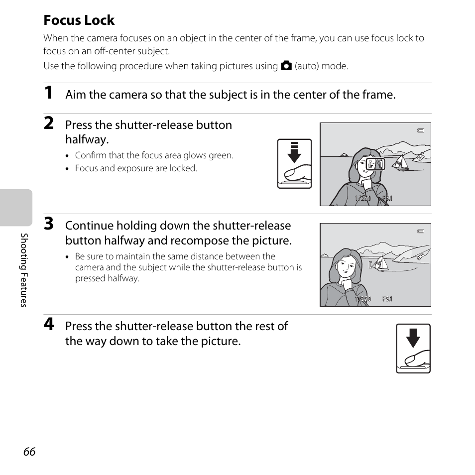 Focus lock, A 66, A 66) | Nikon L810 User Manual | Page 86 / 216