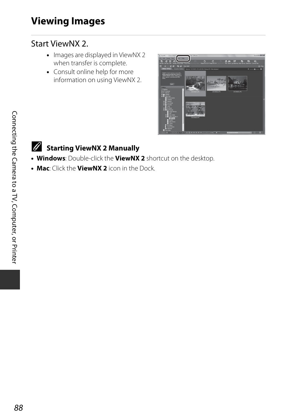 Viewing images, Start viewnx 2 | Nikon S9600 User Manual | Page 110 / 226