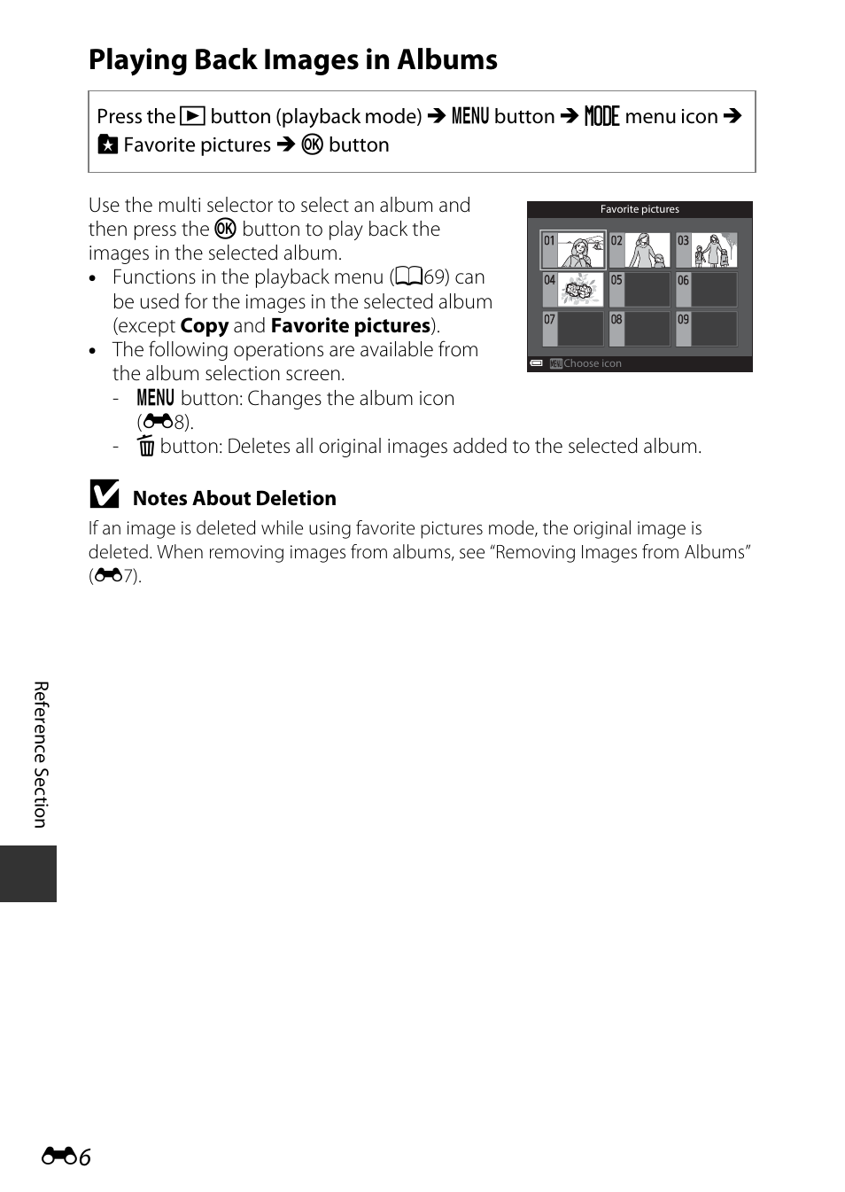 Playing back images in albums | Nikon S9600 User Manual | Page 116 / 226