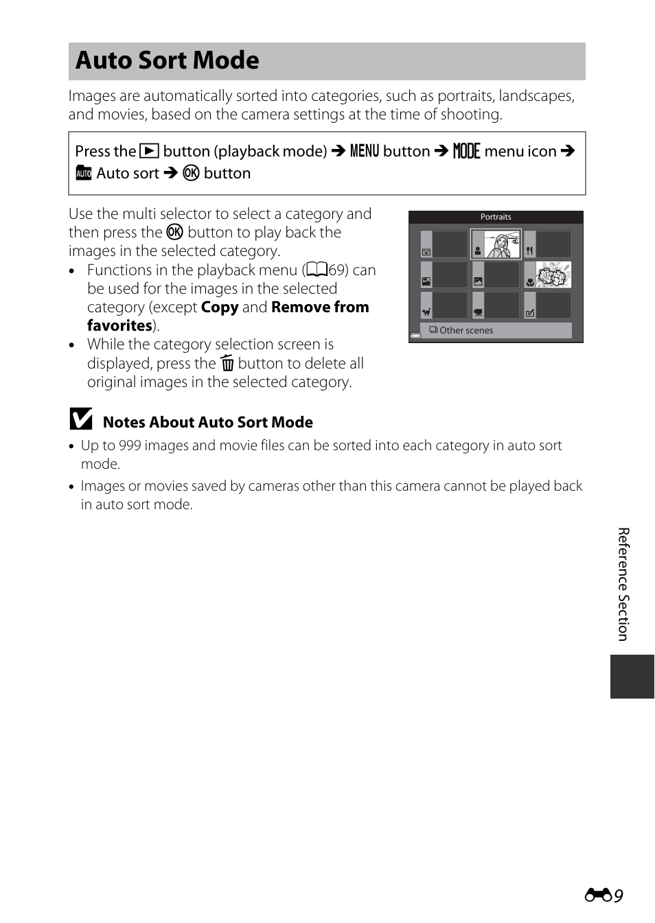 Auto sort mode | Nikon S9600 User Manual | Page 119 / 226