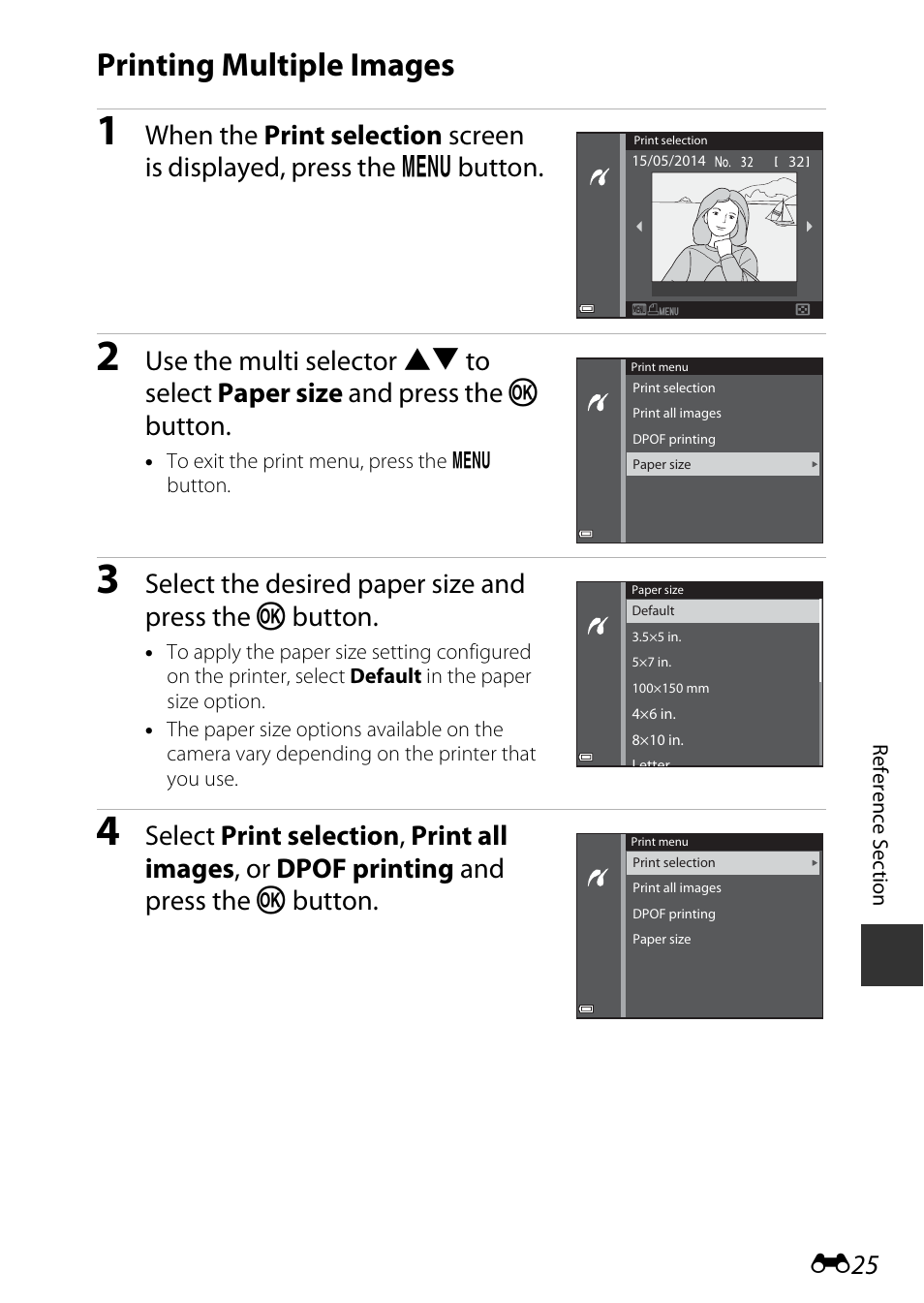 Printing multiple images, E25) | Nikon S9600 User Manual | Page 135 / 226