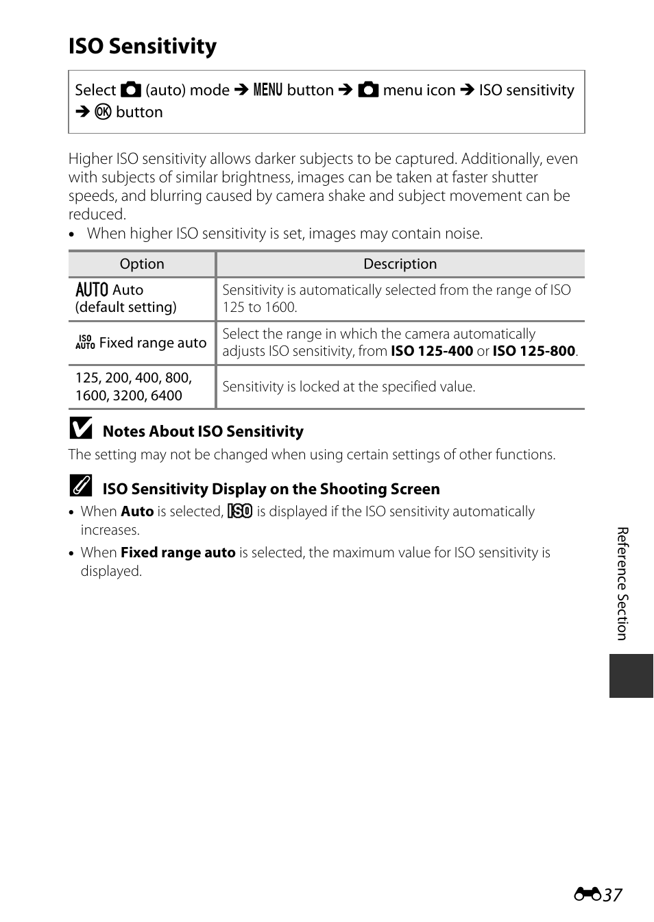 Iso sensitivity | Nikon S9600 User Manual | Page 147 / 226