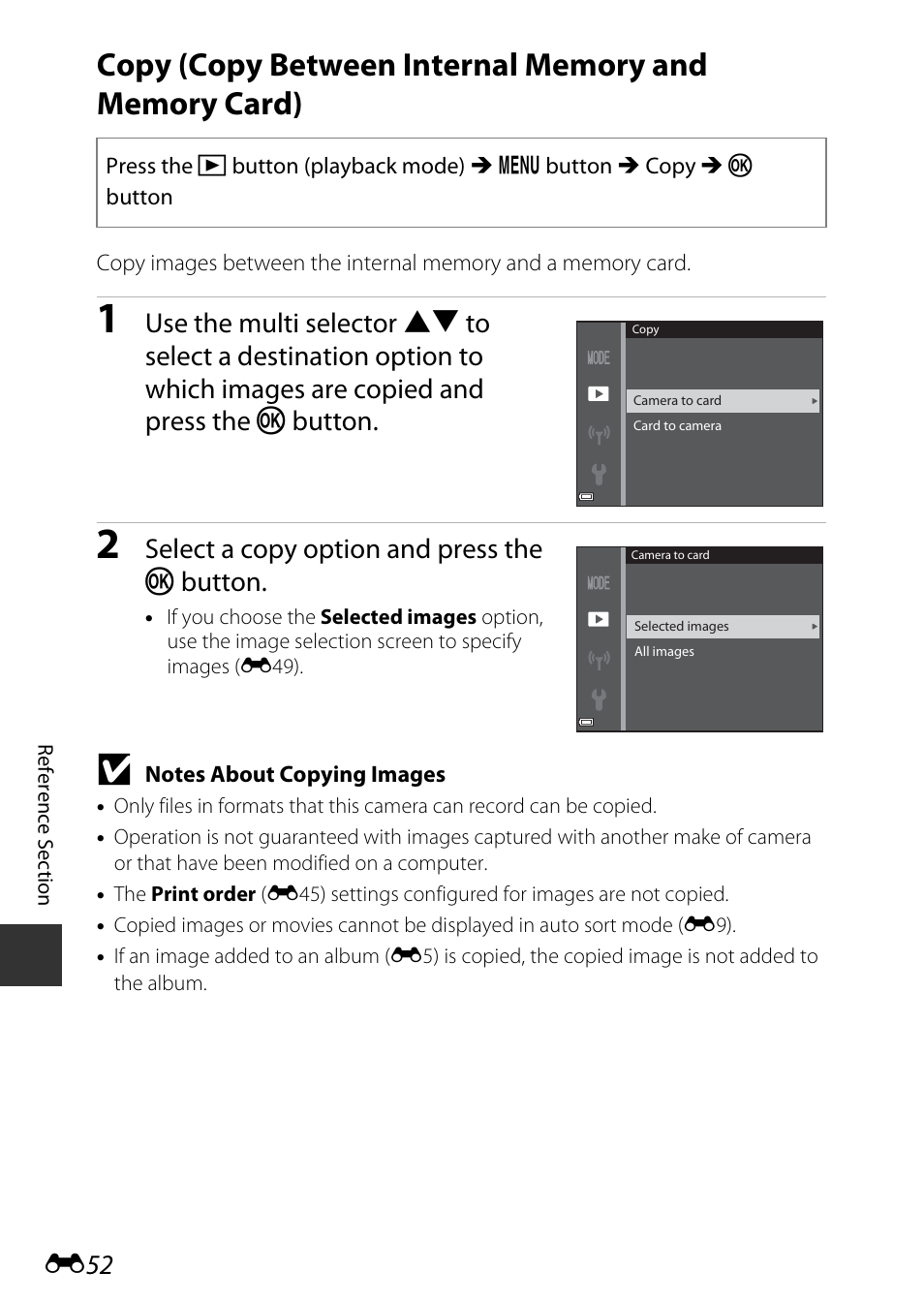 Select a copy option and press the k button | Nikon S9600 User Manual | Page 162 / 226