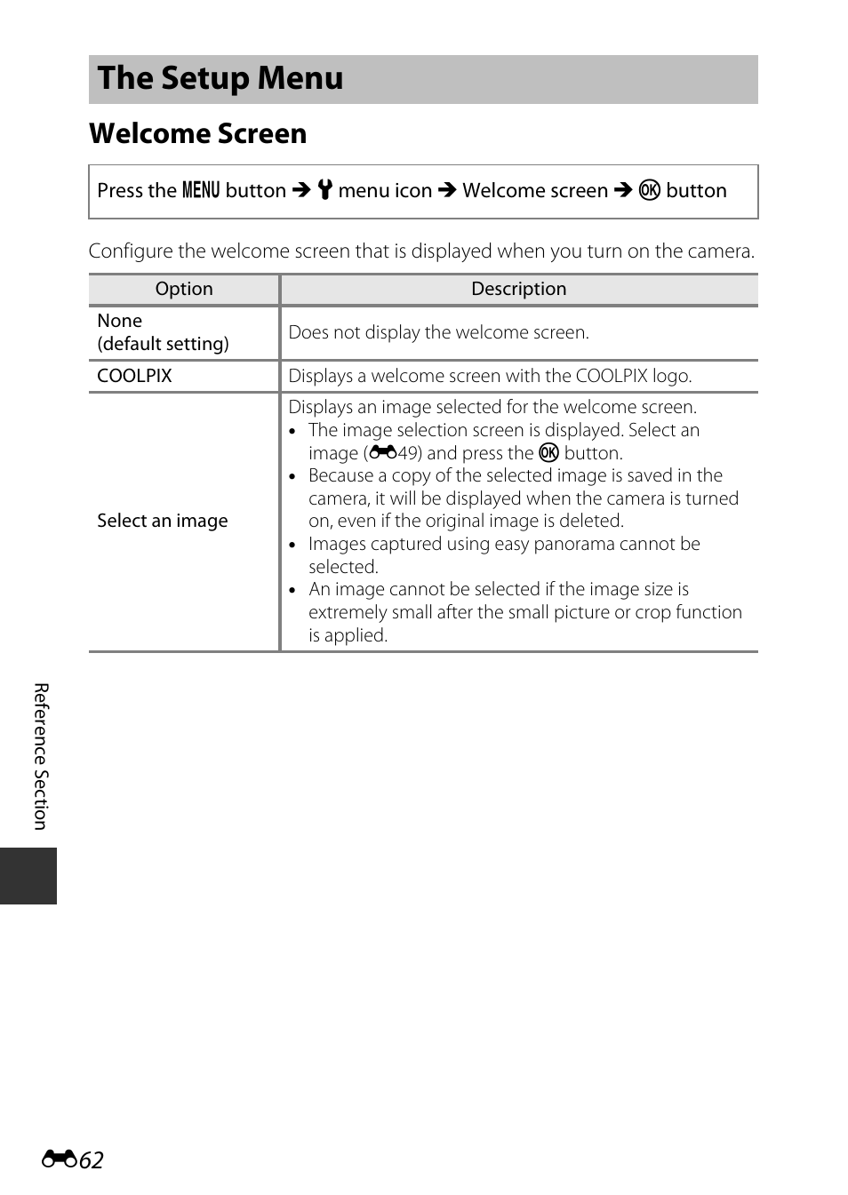 The setup menu, Welcome screen | Nikon S9600 User Manual | Page 172 / 226