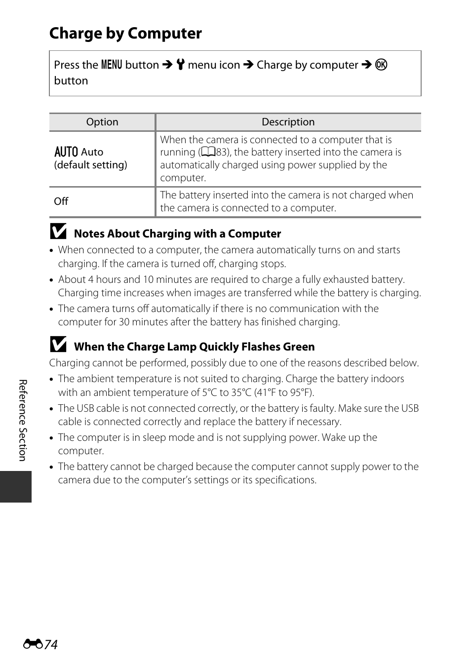 Charge by computer | Nikon S9600 User Manual | Page 184 / 226
