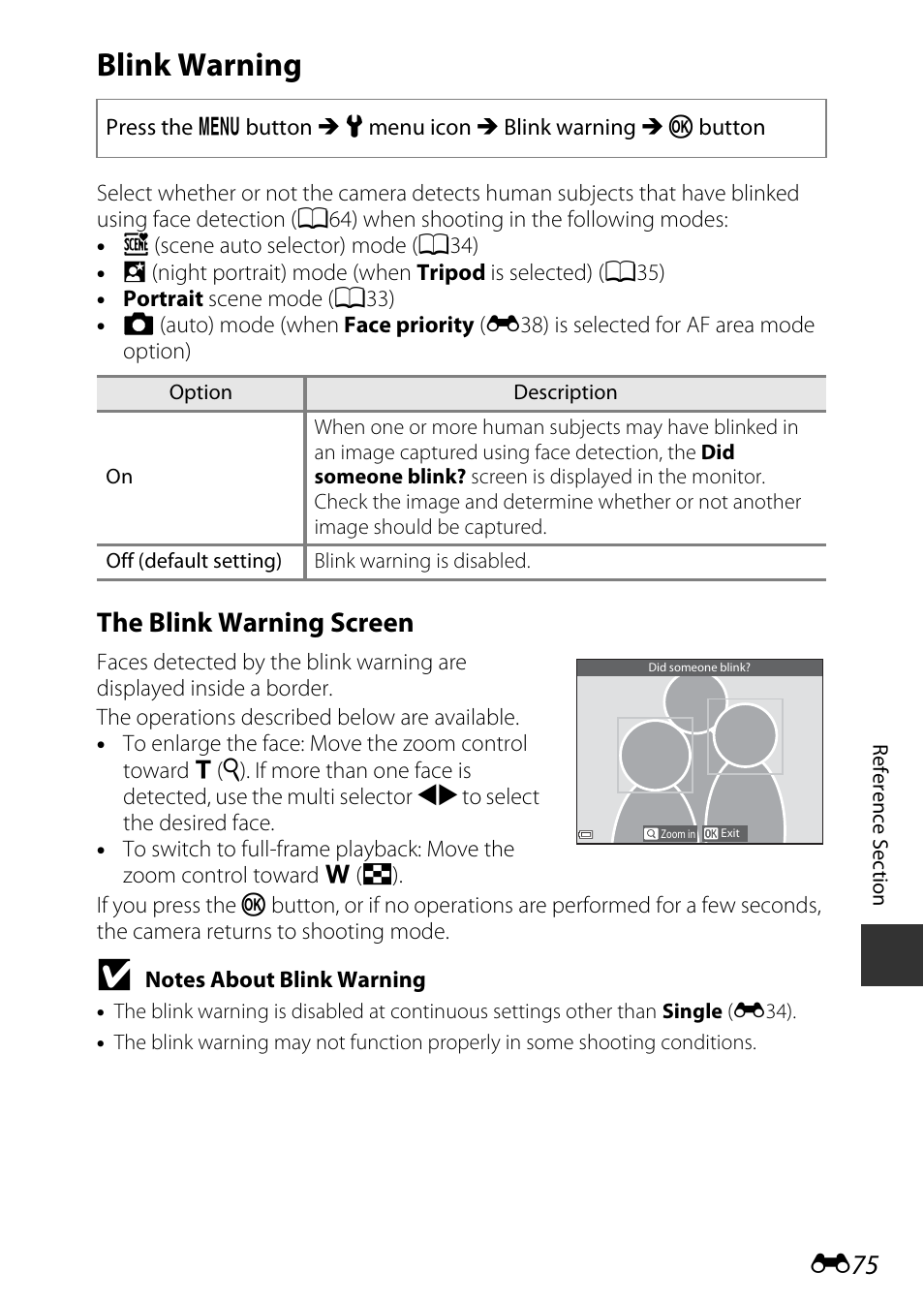 Blink warning, The blink warning screen | Nikon S9600 User Manual | Page 185 / 226