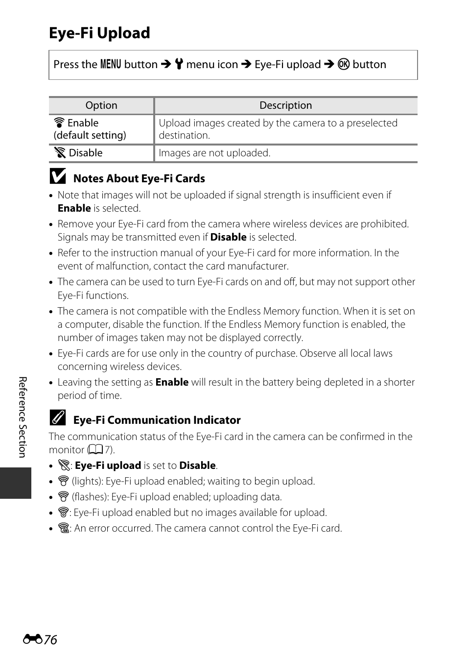 Eye-fi upload | Nikon S9600 User Manual | Page 186 / 226
