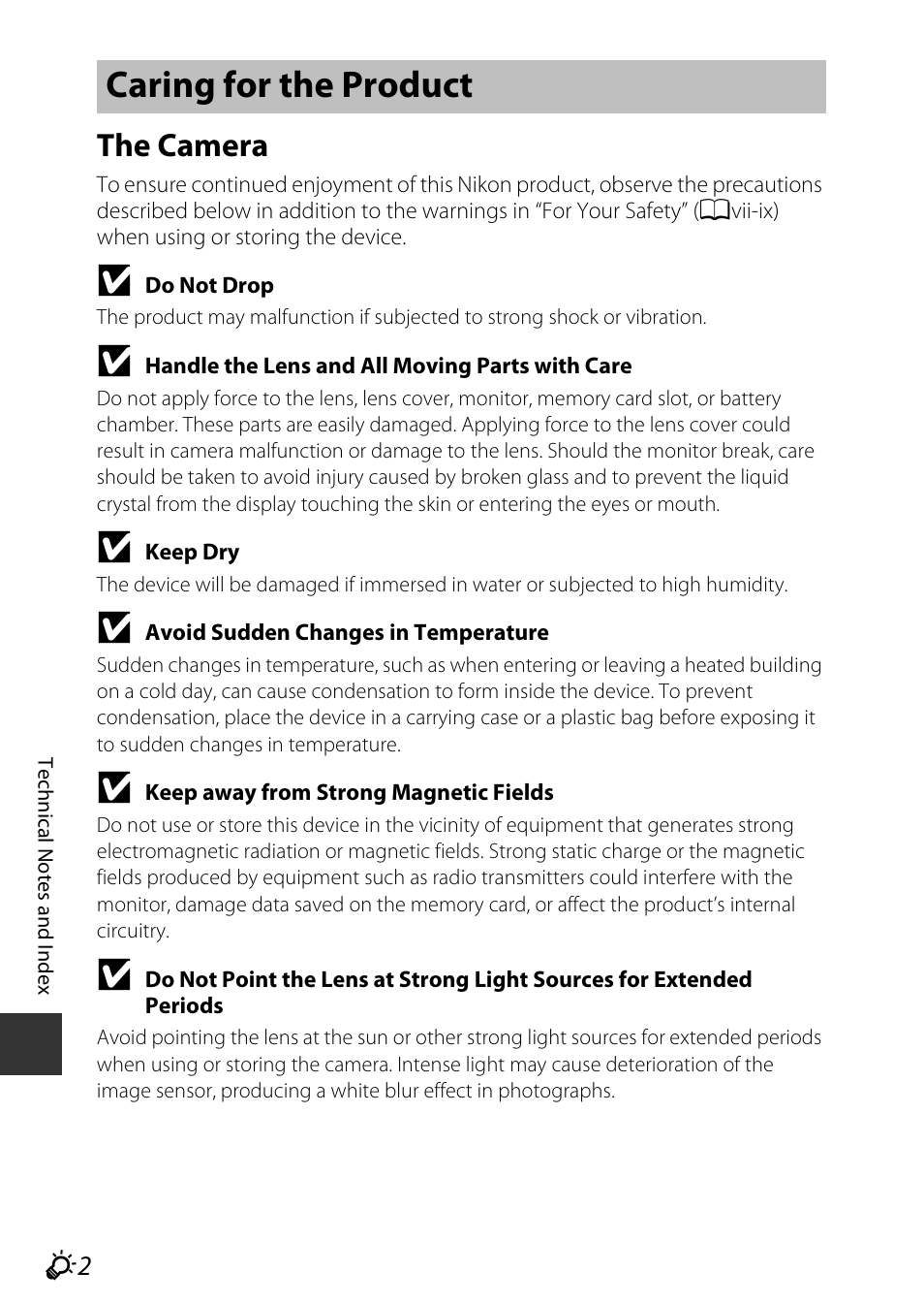 Caring for the product, The camera | Nikon S9600 User Manual | Page 198 / 226