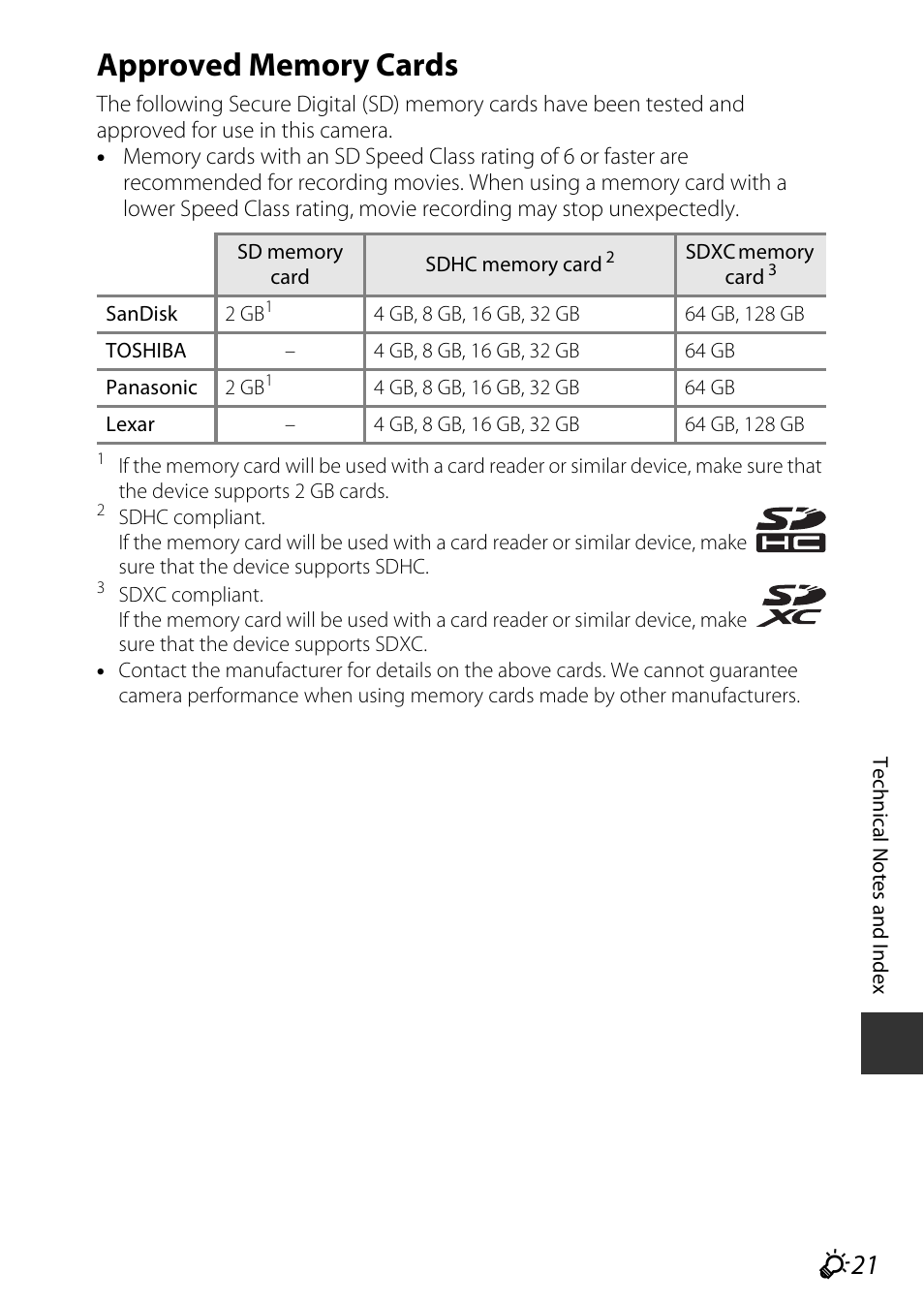 Approved memory cards | Nikon S9600 User Manual | Page 217 / 226