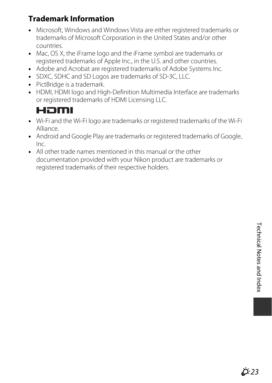 F23 trademark information | Nikon S9600 User Manual | Page 219 / 226