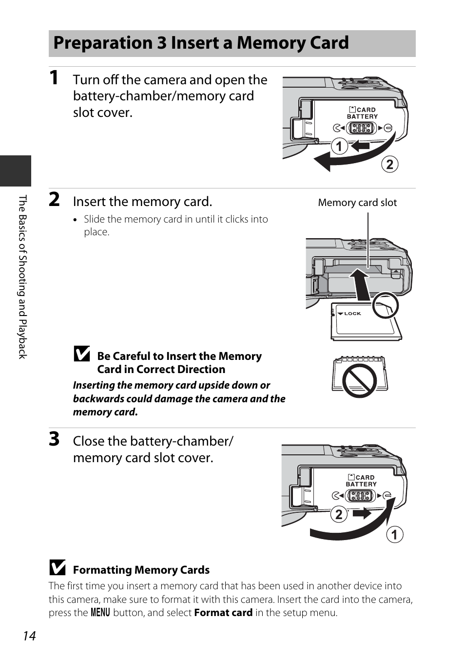 Preparation 3 insert a memory card | Nikon S9600 User Manual | Page 36 / 226