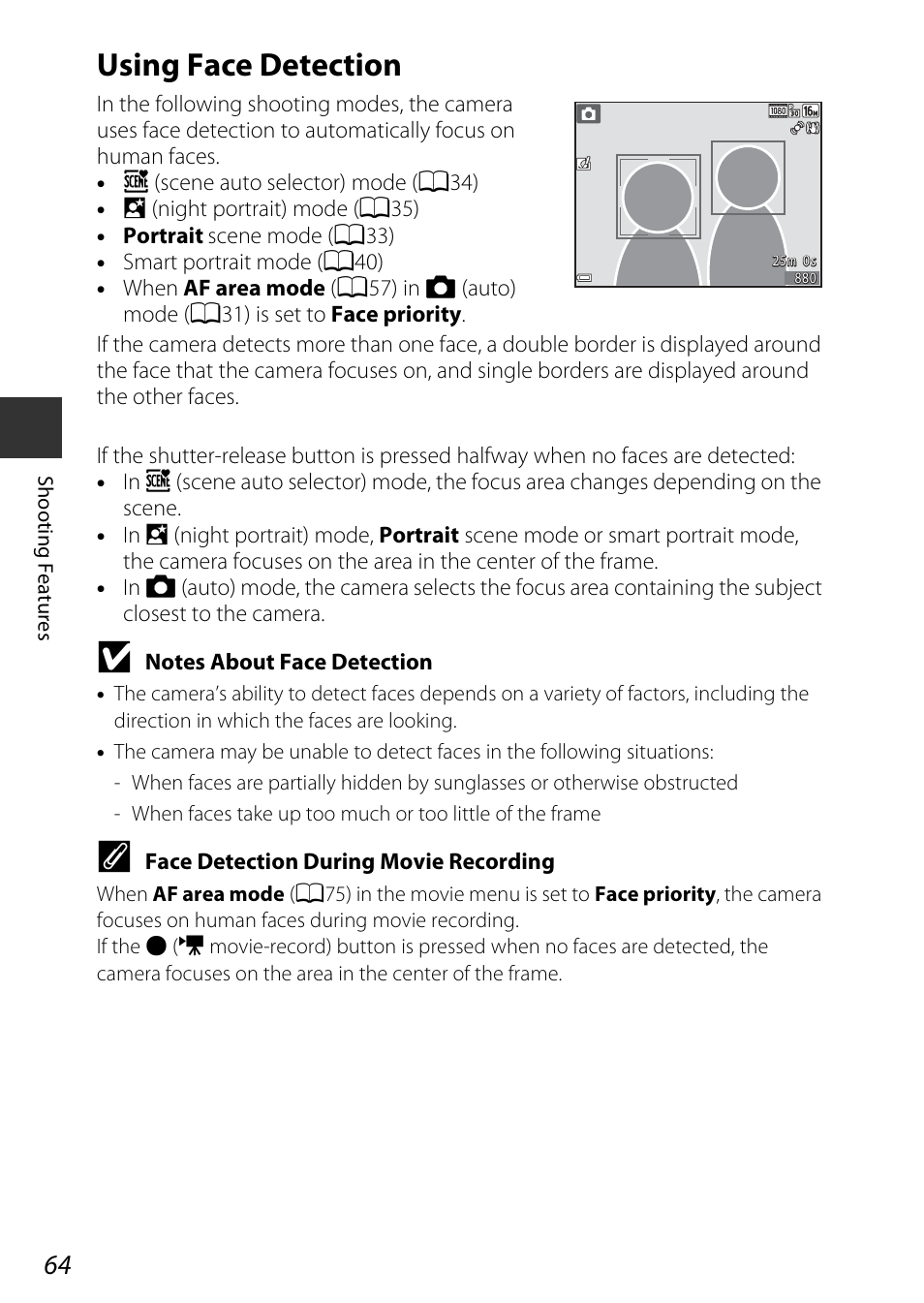 Using face detection, A64) | Nikon S9600 User Manual | Page 86 / 226