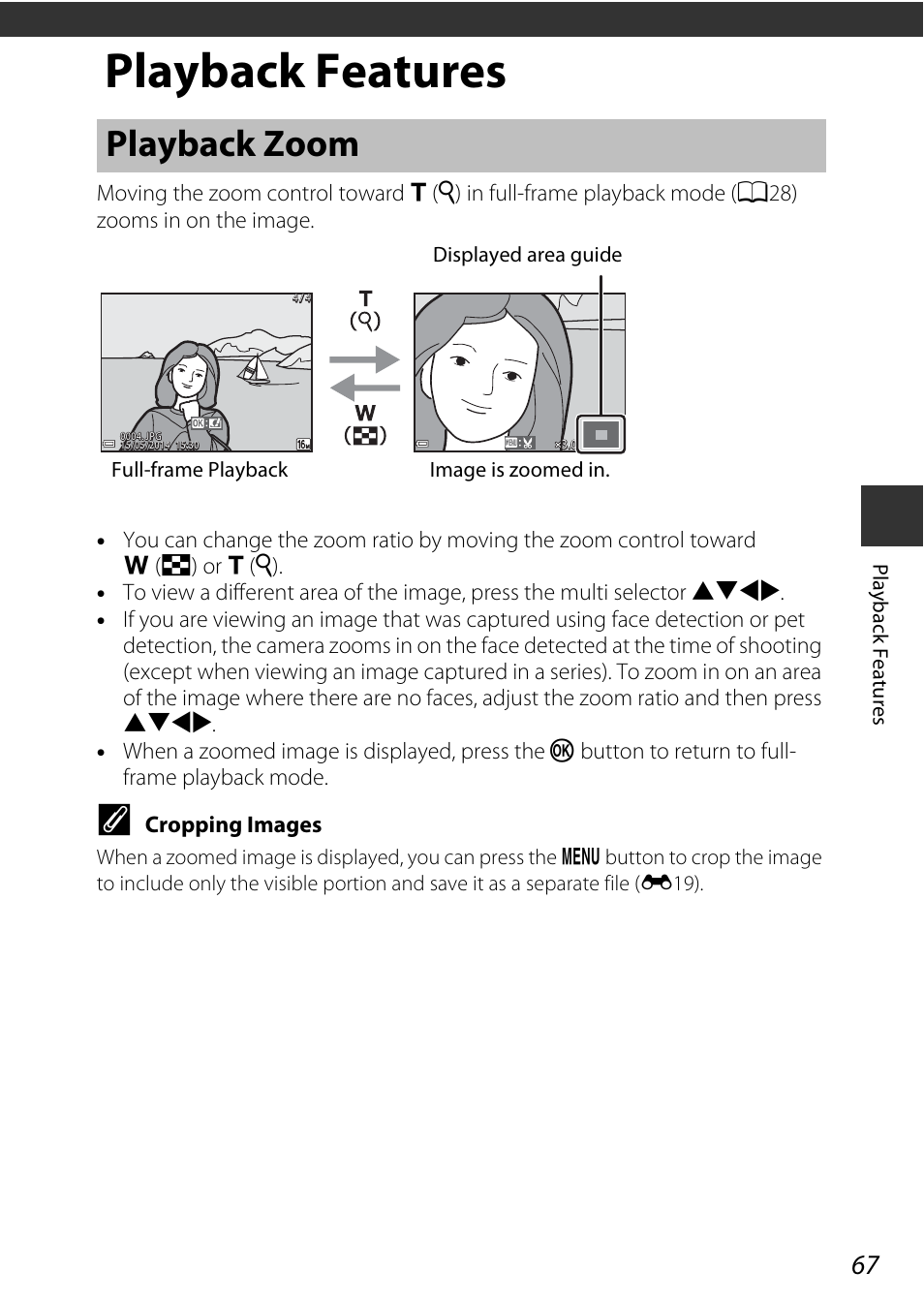 Playback features, Playback zoom | Nikon S9600 User Manual | Page 89 / 226