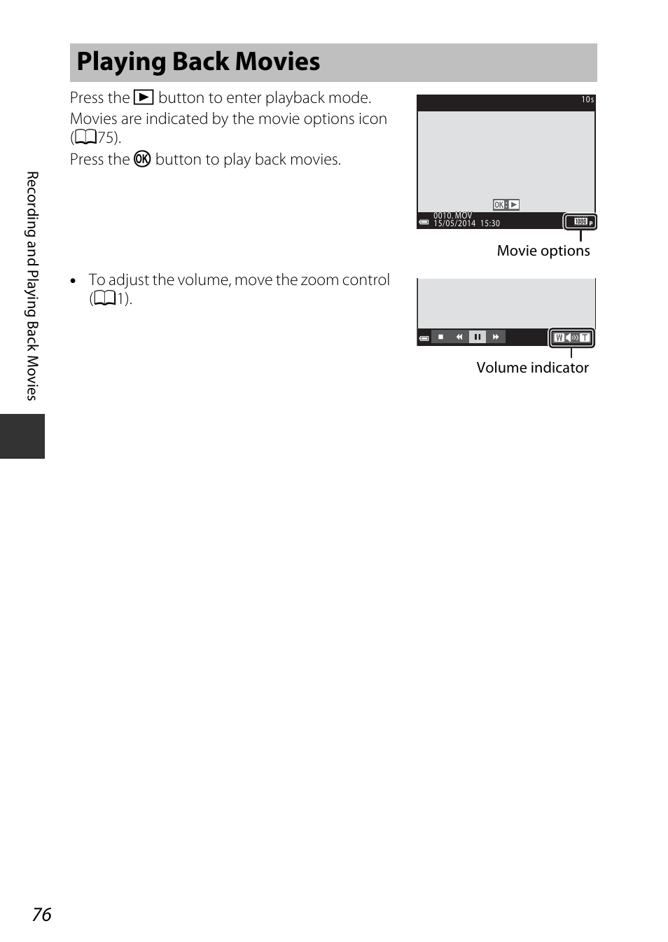 Playing back movies | Nikon S9600 User Manual | Page 98 / 226