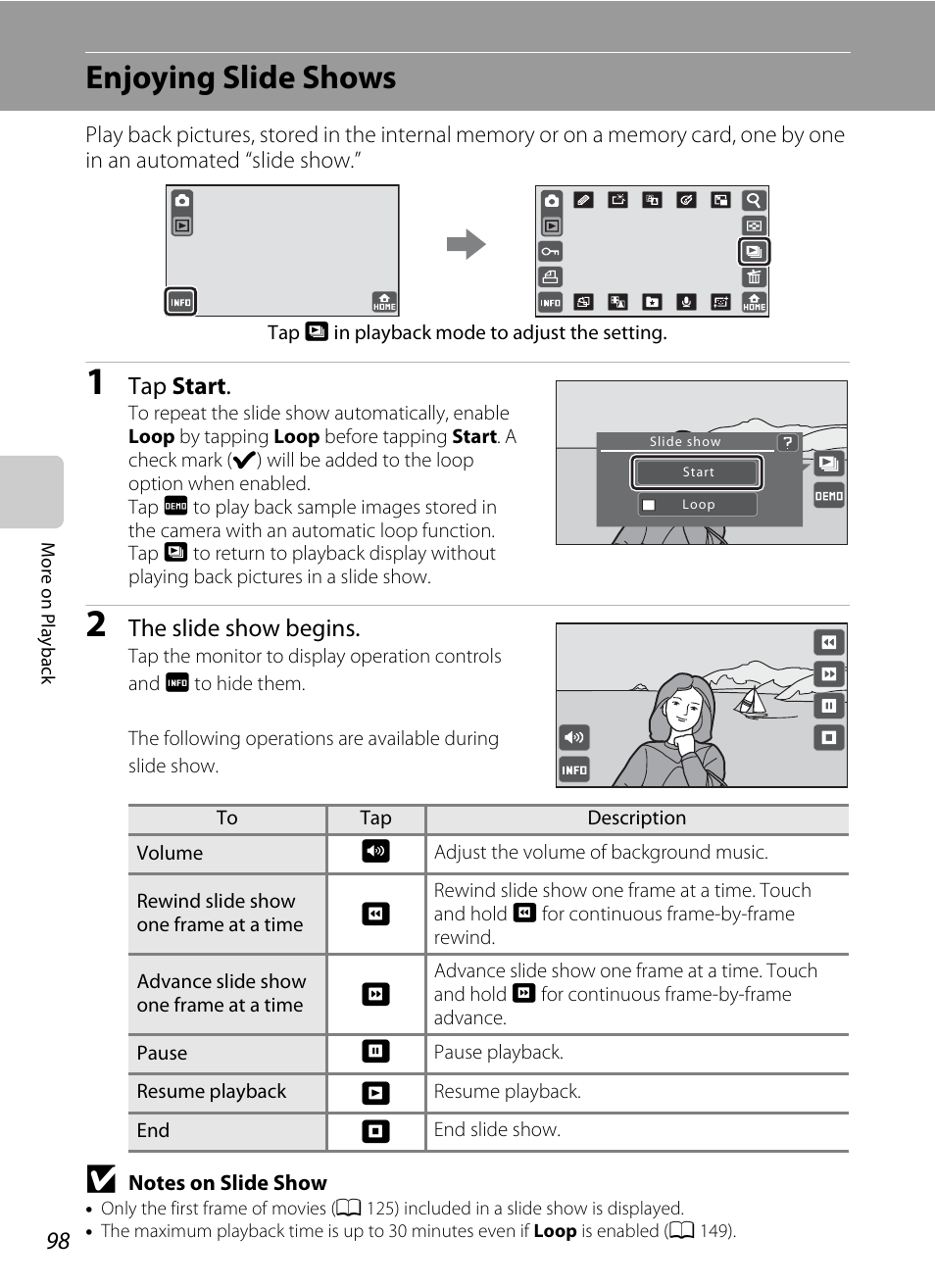 Enjoying slide shows | Nikon S70 User Manual | Page 110 / 192