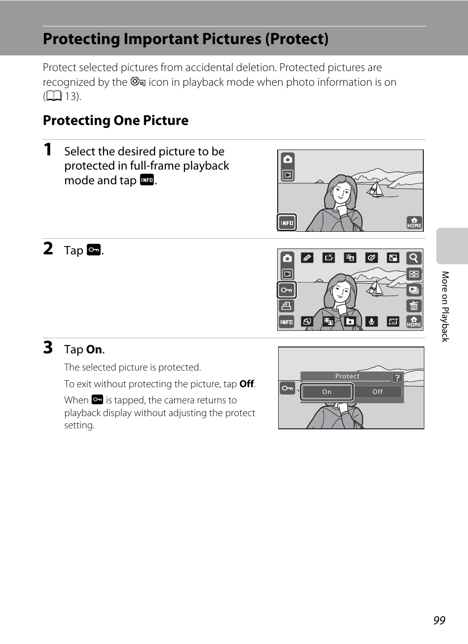 Protecting important pictures (protect), Protecting one picture | Nikon S70 User Manual | Page 111 / 192