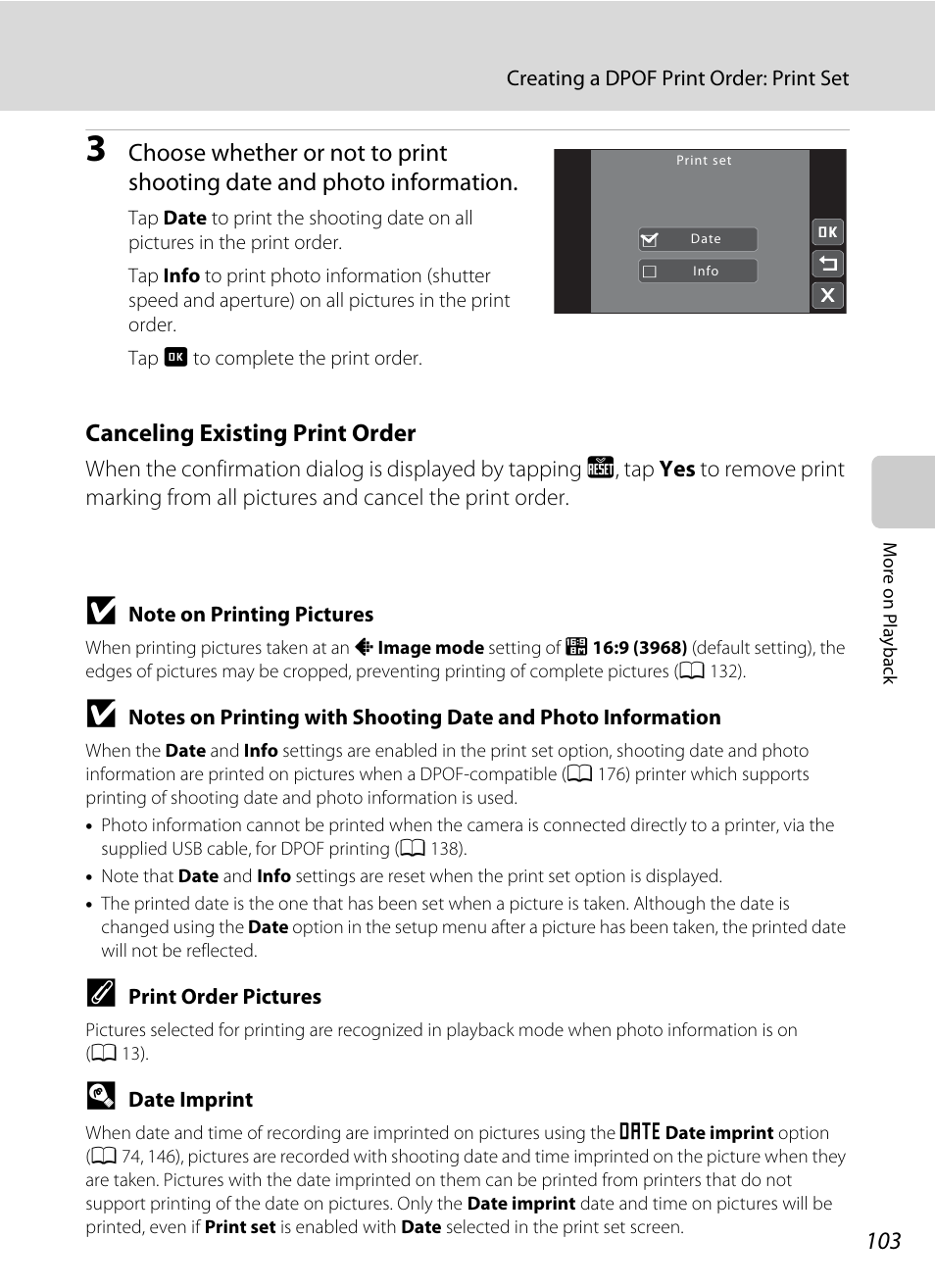 A 103), Canceling existing print order | Nikon S70 User Manual | Page 115 / 192