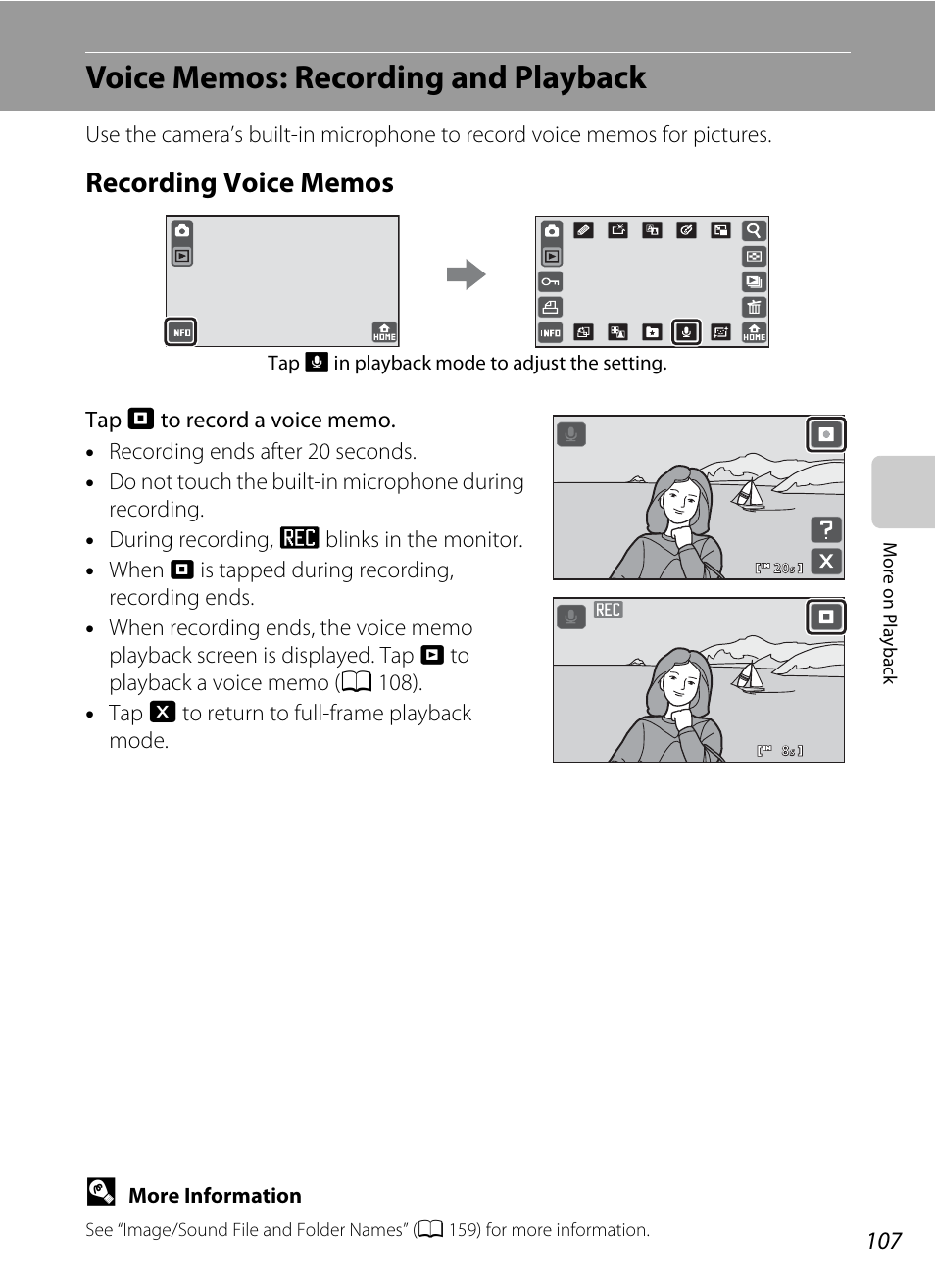 Voice memos: recording and playback, Recording voice memos | Nikon S70 User Manual | Page 119 / 192