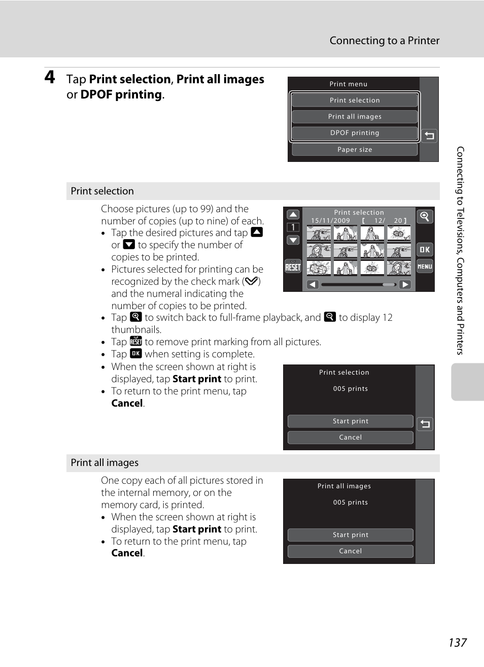 Connecting to a printer | Nikon S70 User Manual | Page 149 / 192