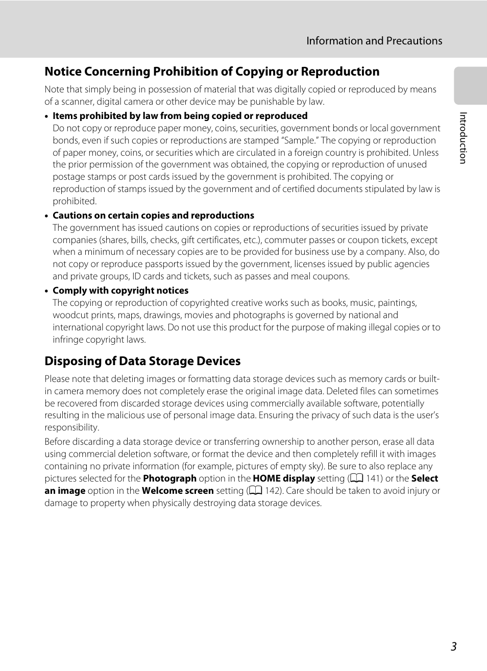 Disposing of data storage devices | Nikon S70 User Manual | Page 15 / 192