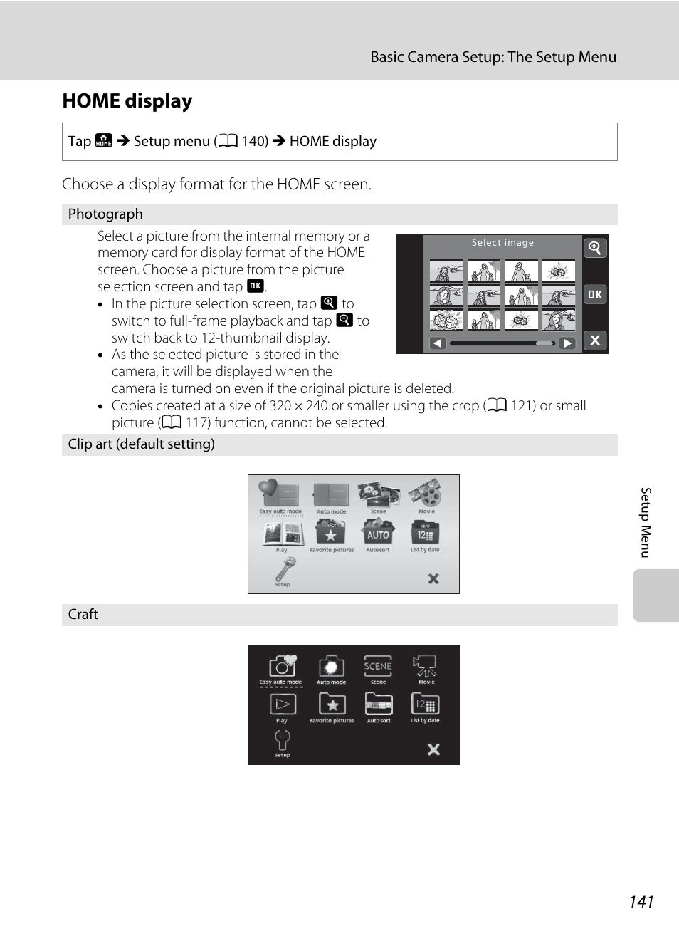 Home display, A 141) or, A 141) | A 141 | Nikon S70 User Manual | Page 153 / 192