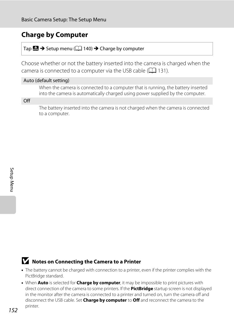 Charge by computer, A 152) in, A 152 | Nikon S70 User Manual | Page 164 / 192