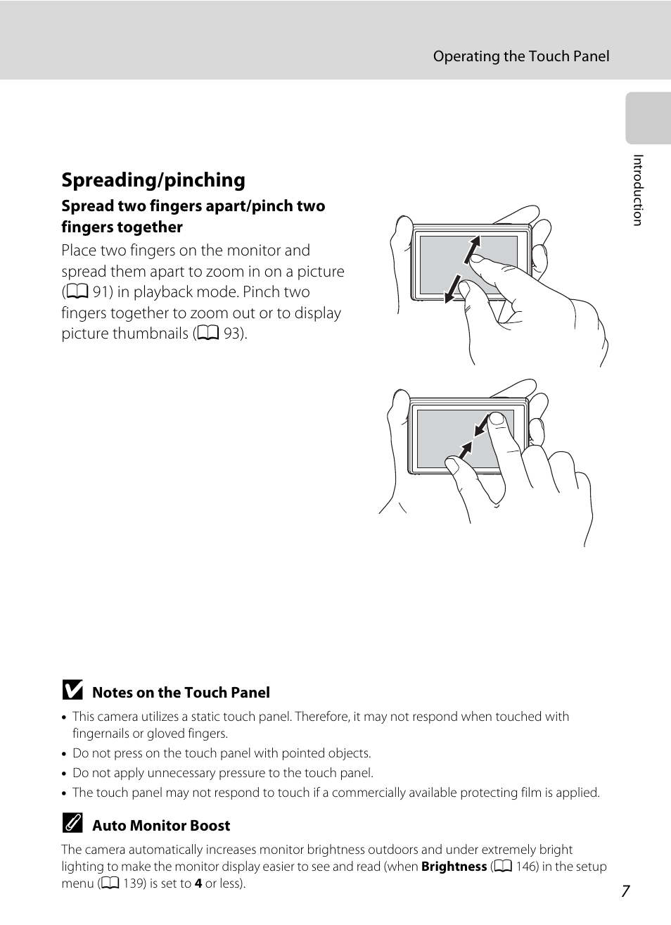 Spreading/pinching | Nikon S70 User Manual | Page 19 / 192