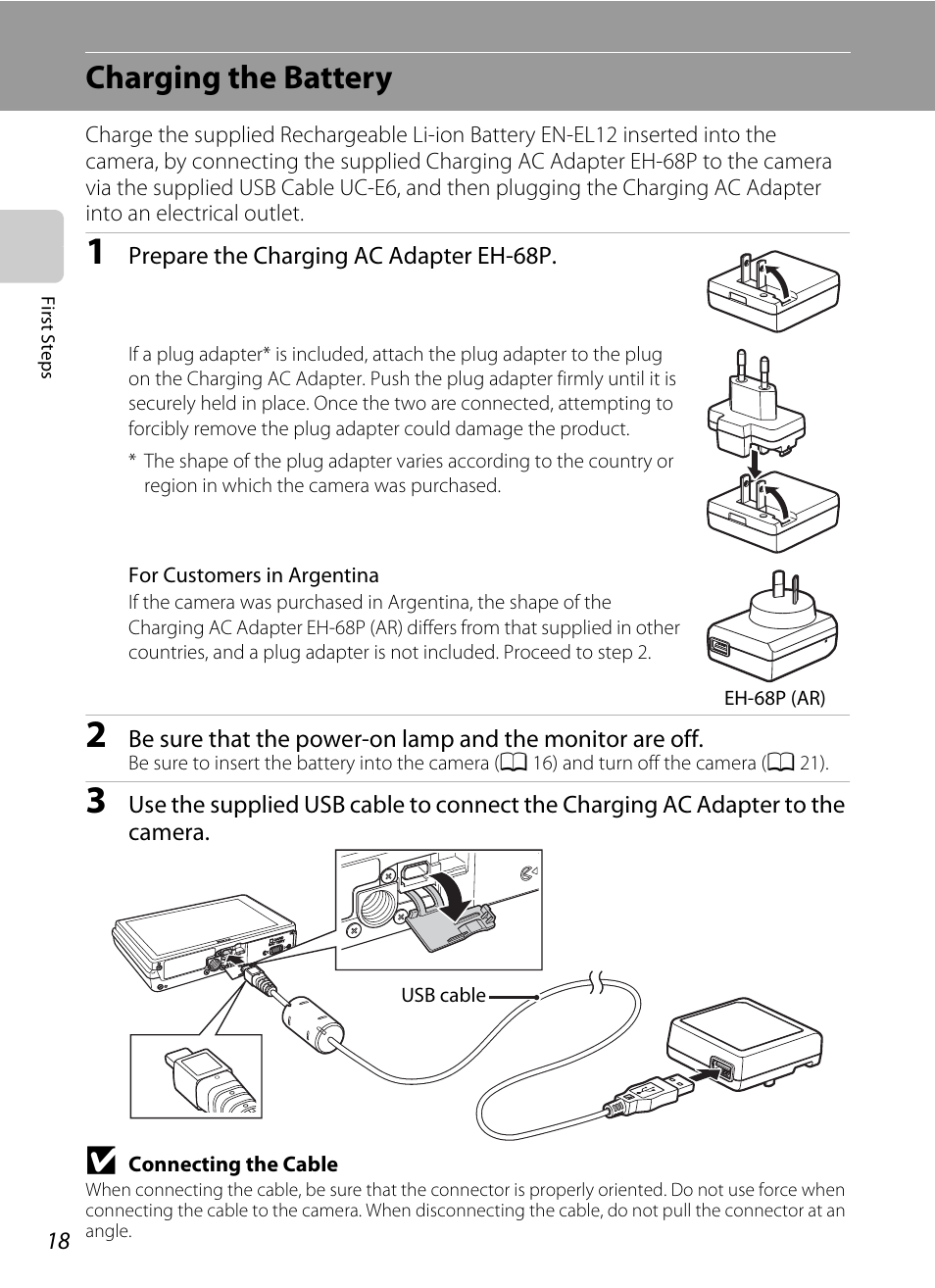 Charging the battery | Nikon S70 User Manual | Page 30 / 192