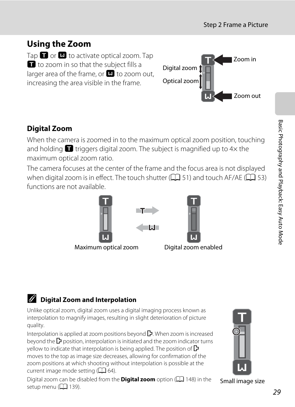 Using the zoom, Digital zoom | Nikon S70 User Manual | Page 41 / 192