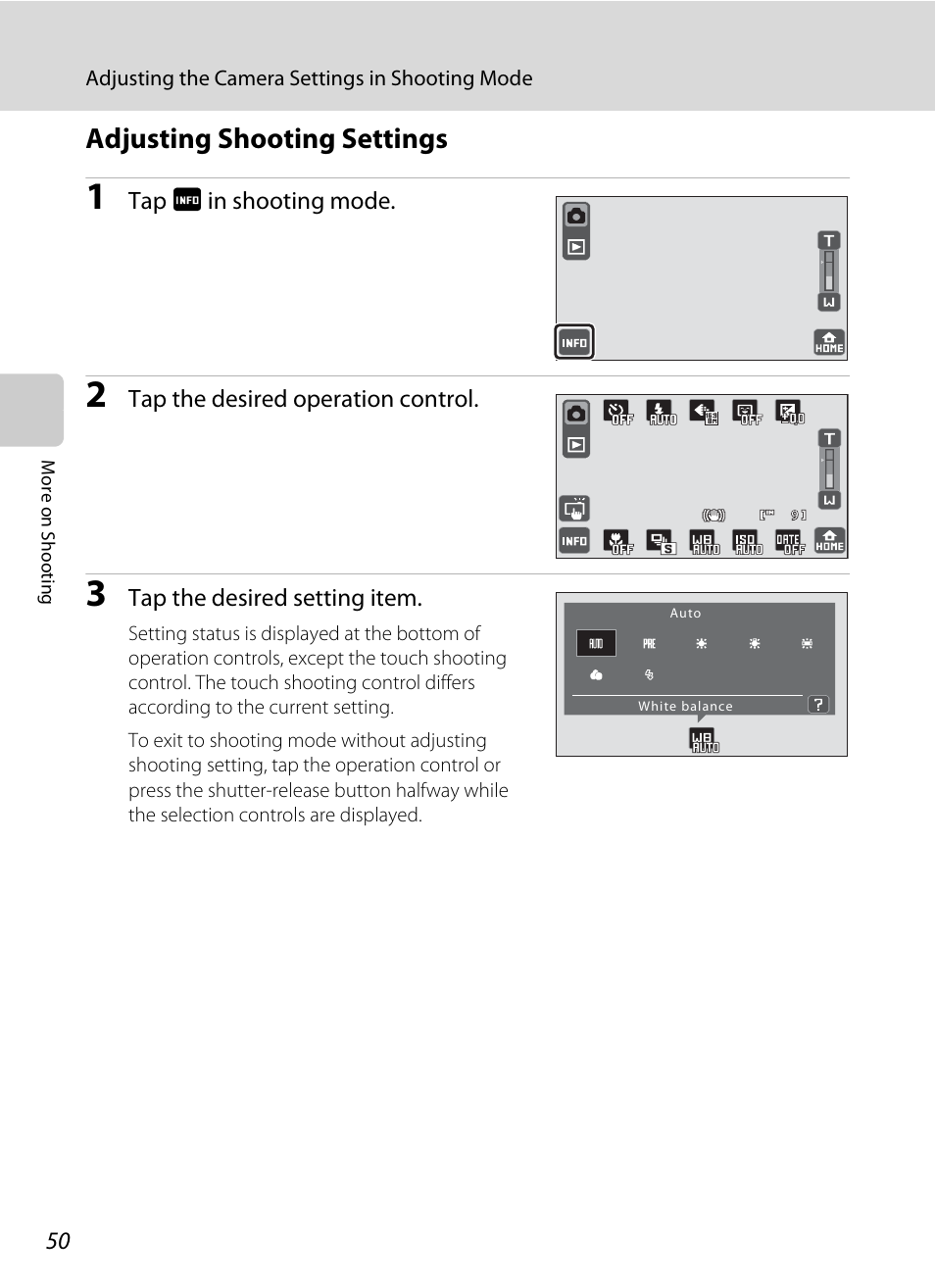 Adjusting shooting settings | Nikon S70 User Manual | Page 62 / 192