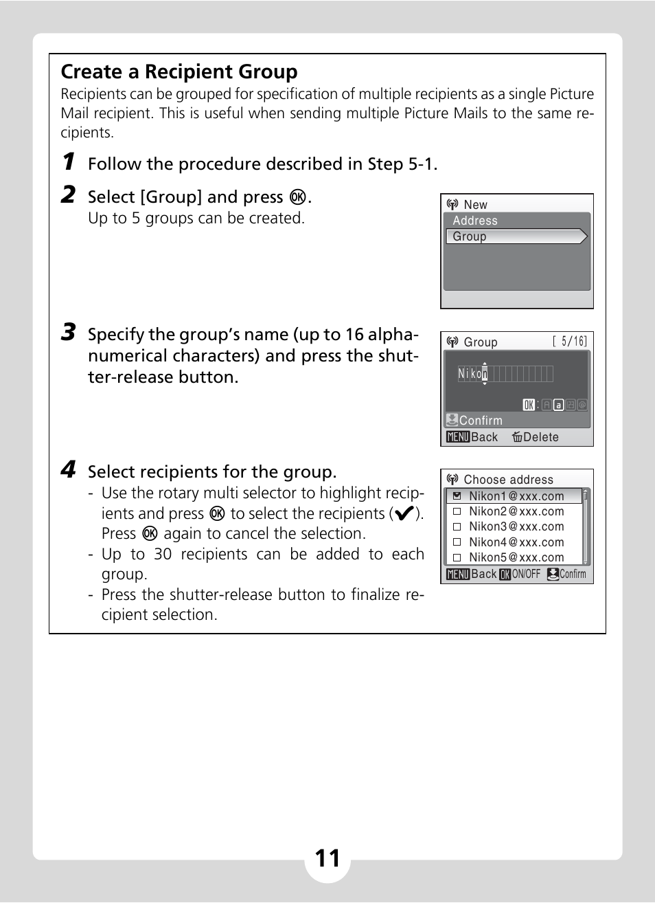 Create a recipient group | Nikon S51c User Manual | Page 11 / 24