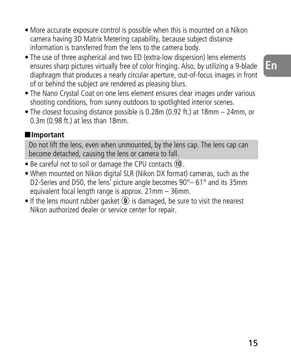 Nikon AF-S 14-24mm f-2.8G ED User Manual | Page 15 / 119