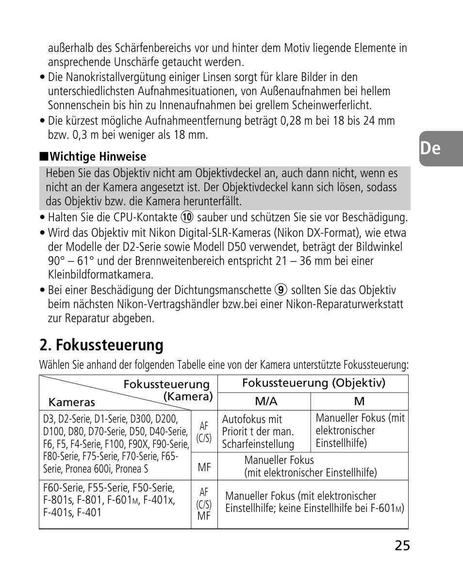 Fokussteuerung | Nikon AF-S 14-24mm f-2.8G ED User Manual | Page 25 / 119