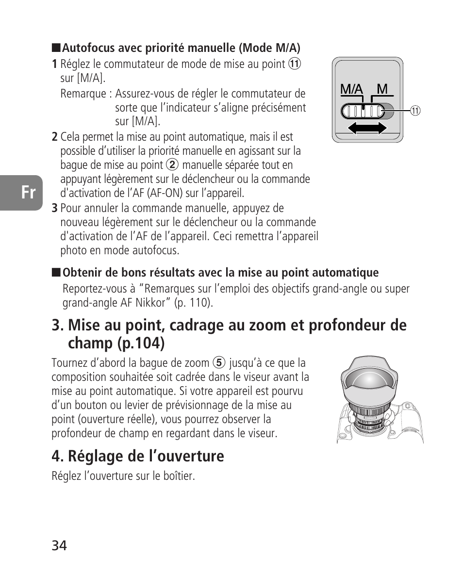 Réglage de l’ouverture | Nikon AF-S 14-24mm f-2.8G ED User Manual | Page 34 / 119