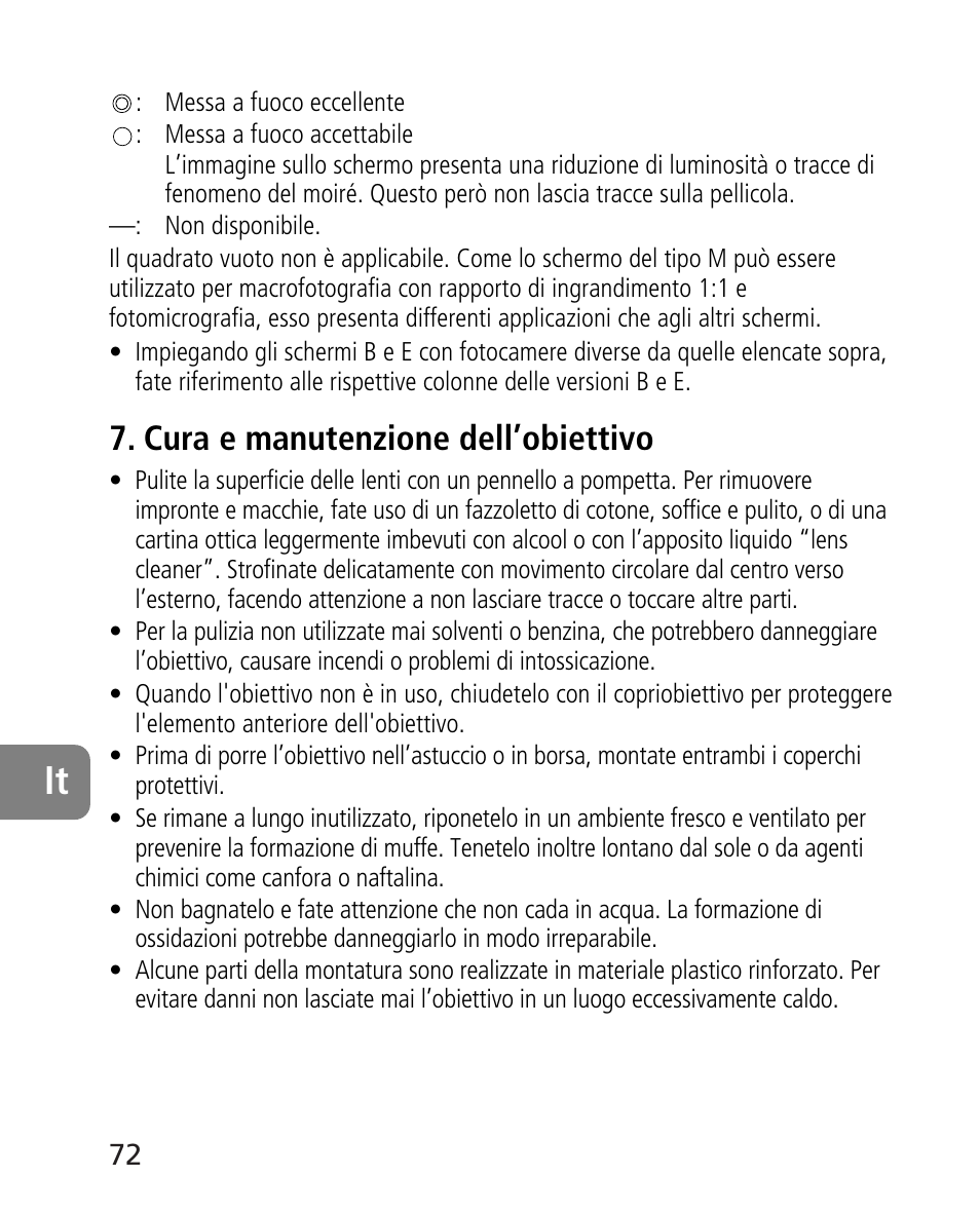Cura e manutenzione dell’obiettivo | Nikon AF-S 14-24mm f-2.8G ED User Manual | Page 72 / 119