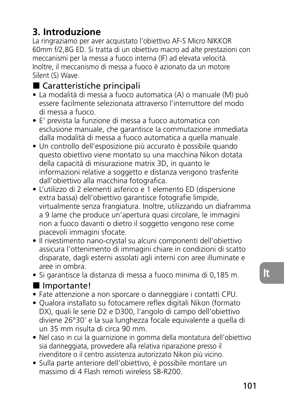 Introduzione | Nikon AF-S Micro-NIKKOR 60mm f-2.8G ED User Manual | Page 101 / 154