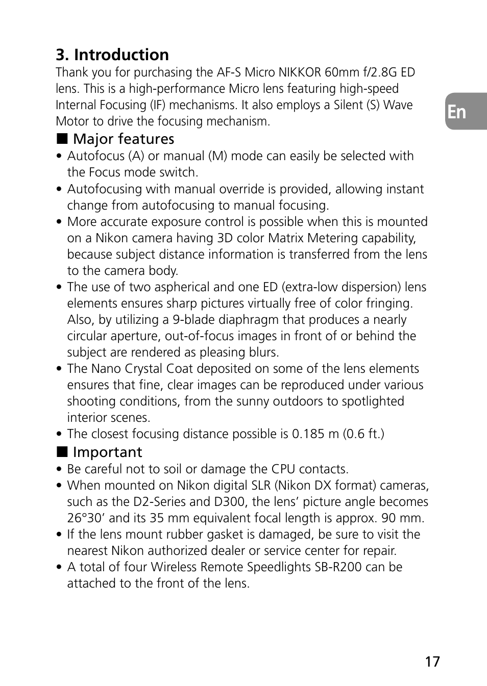 Introduction | Nikon AF-S Micro-NIKKOR 60mm f-2.8G ED User Manual | Page 17 / 154