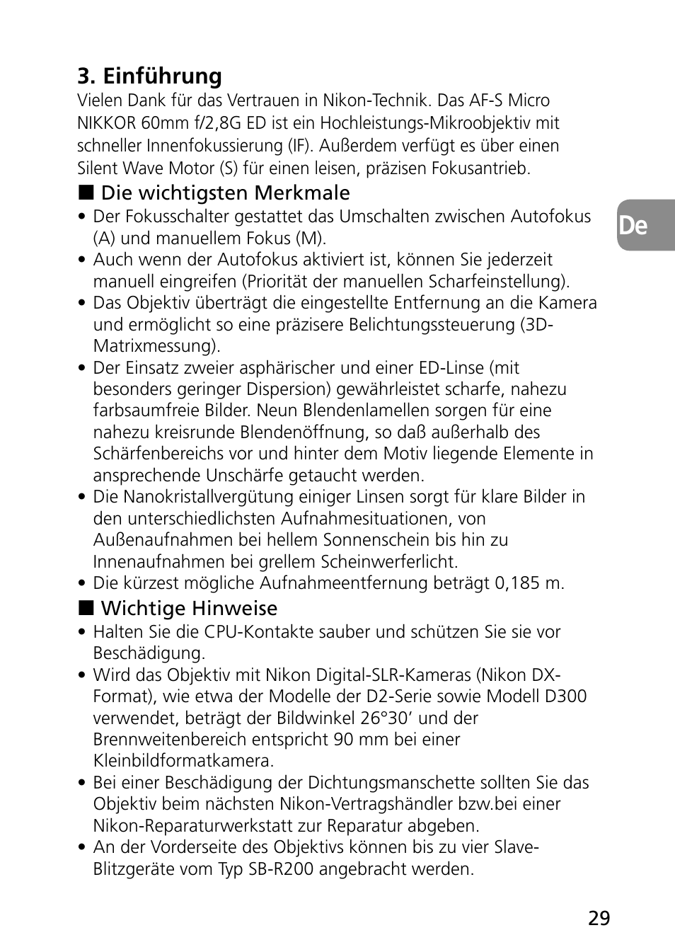 Einführung | Nikon AF-S Micro-NIKKOR 60mm f-2.8G ED User Manual | Page 29 / 154