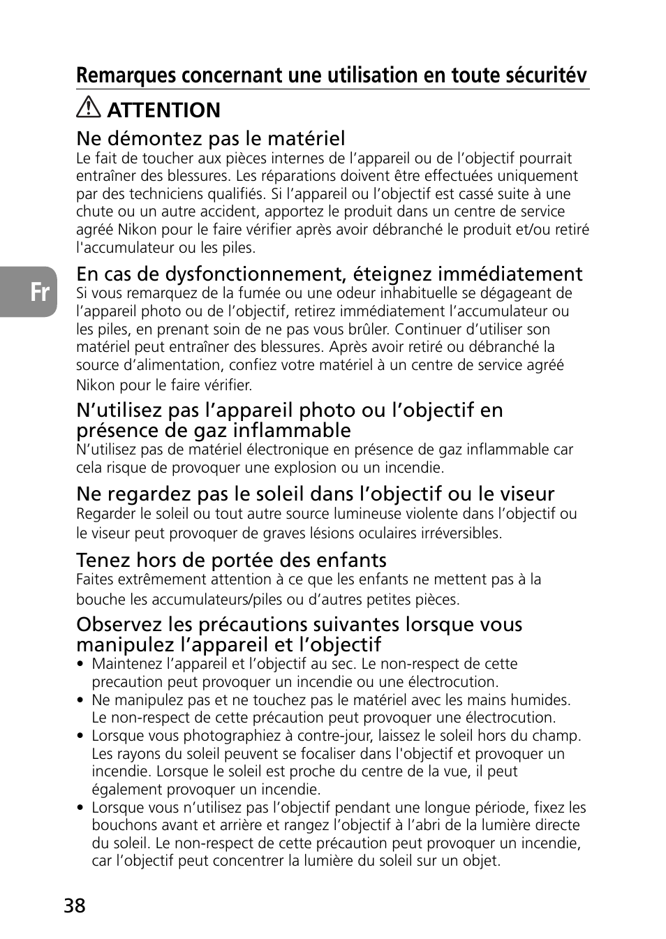 Attention | Nikon AF-S Micro-NIKKOR 60mm f-2.8G ED User Manual | Page 38 / 154